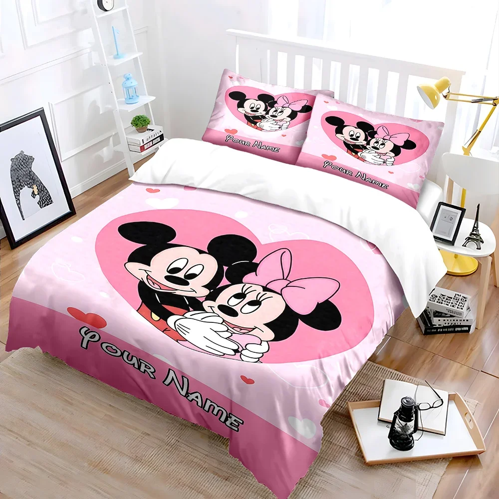 

3PC Cartoon M-Minnie Print Quilt Cover and 2 Pillowcases Adult Children Bedding Set Luxury Bed Comforter Set Custom Special Name