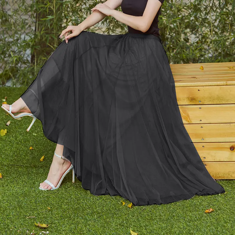 

40 Colors Women's Spring and Summer New Solid High Waist Long Skirt Big Swing Gauze Skirt A-line Dance Skirt