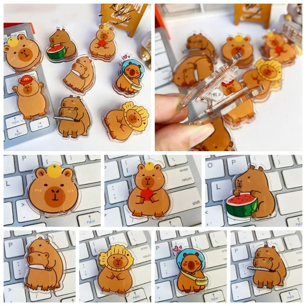 Capybara Cartoon Memo Clip Transparent Paperclip Acrylic Paper Clip Bookmark Cartoon PP Clip Kawaii Desk Organizer