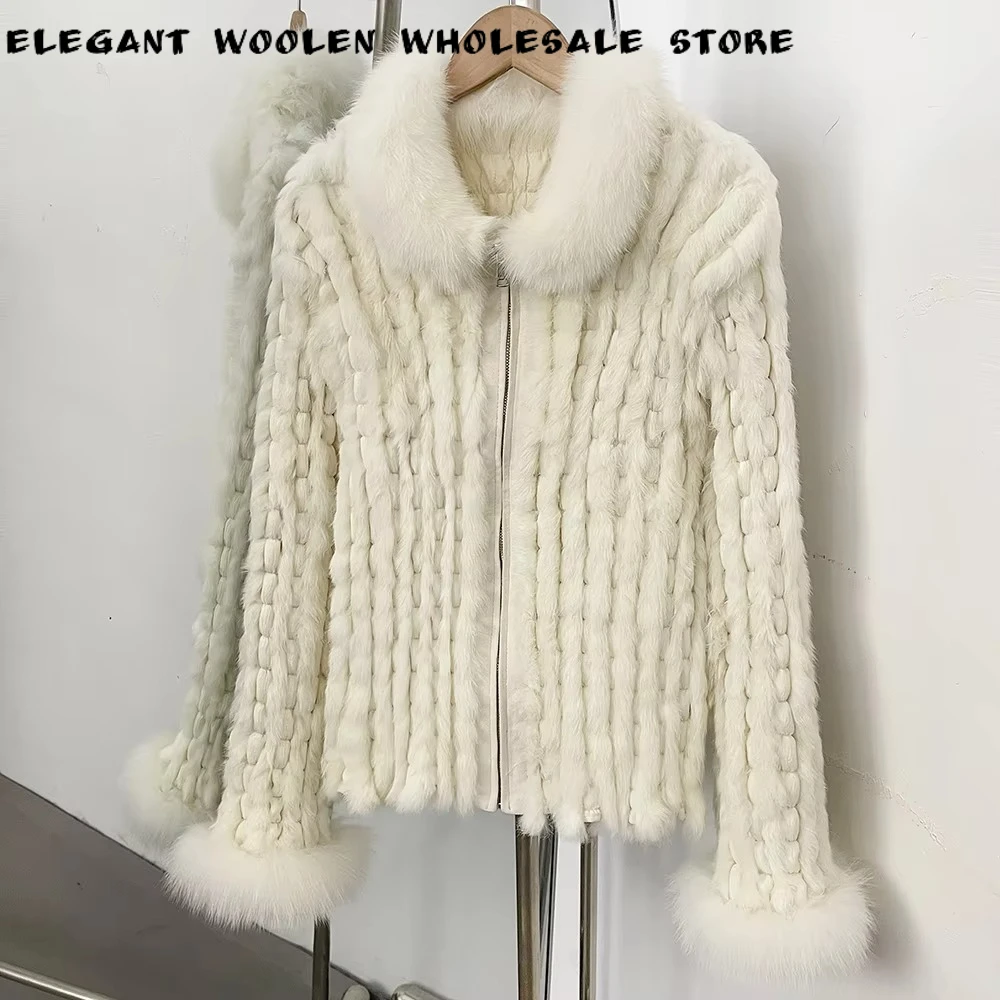 Short Jacket with Fur Collar Women's Elegant Thick Rabbit Fur Coat Premium Cold Season Luxury Winter Formal Wear Warm for Travel