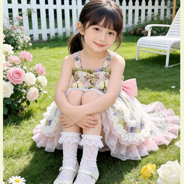Girls Dress 2026 Spring Summer New Children's Clothing Korean Style Girl Baby Lolita Suspenter Drag Flower Princess Dress