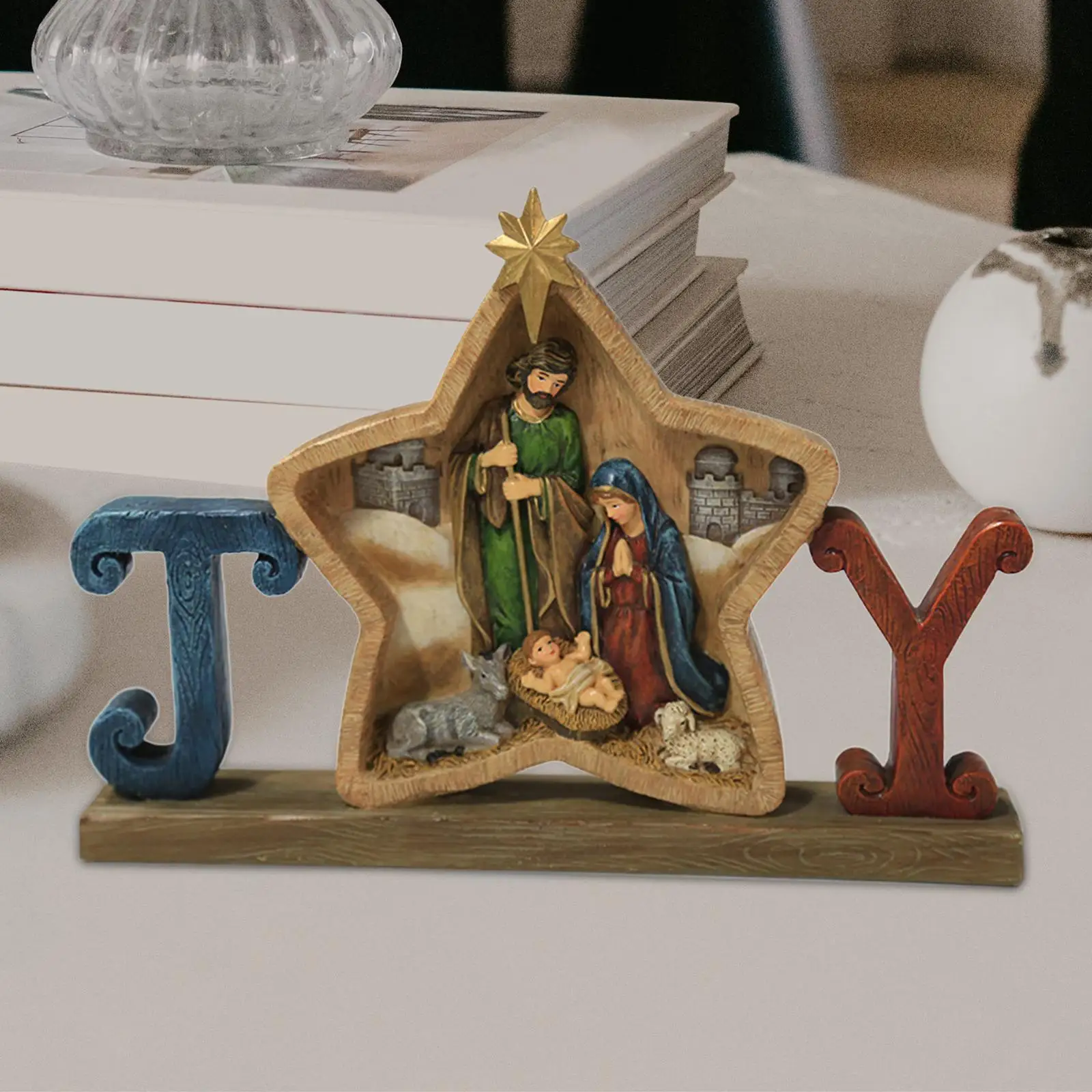 

Nativity Scene Figurine Religious Tabletop Sculpture for Holiday Indoor