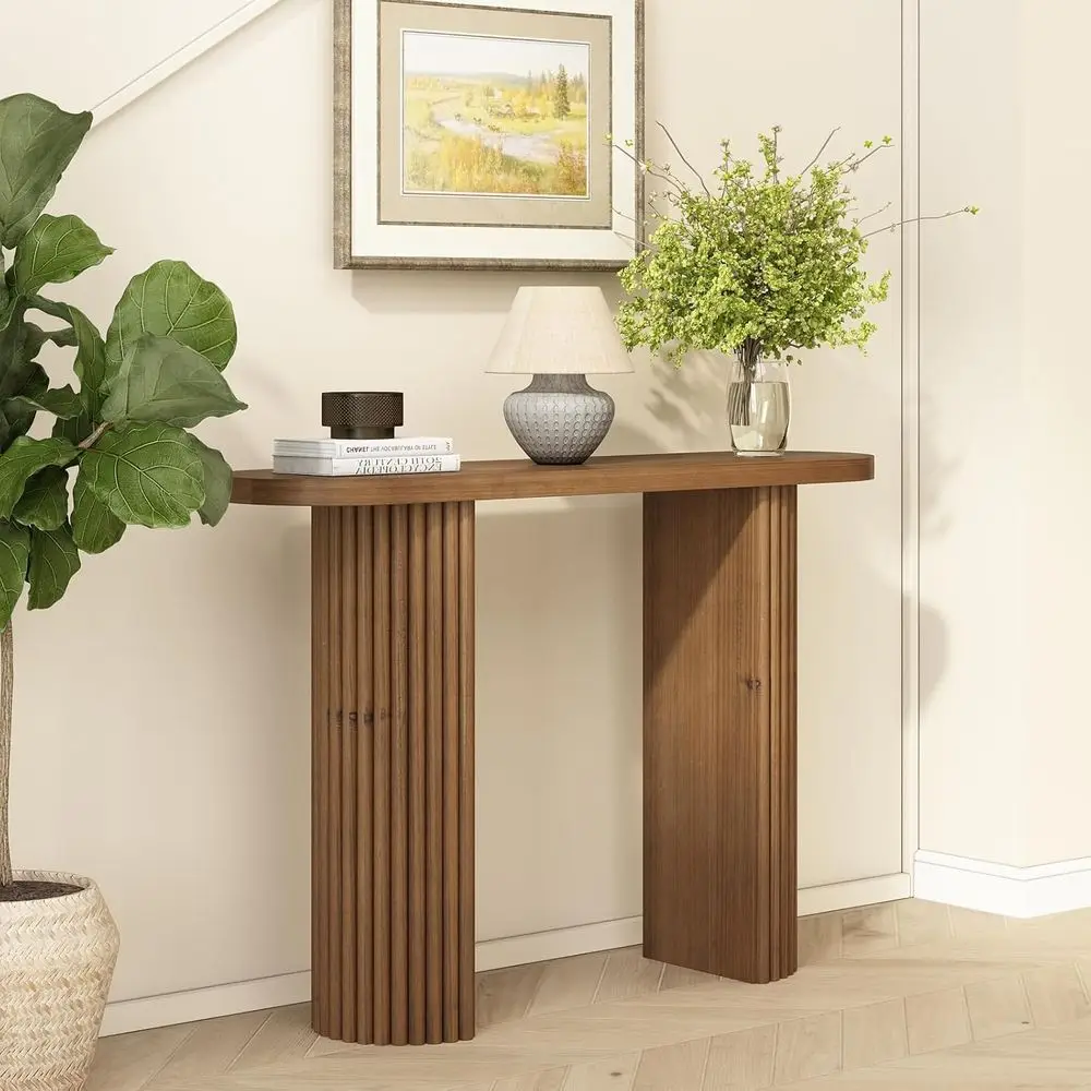 طاولة مدخل حديثة من الخشب الصلب - 39.2 مستديرة، مثالية لخلف الأريكة أو المدخل #4