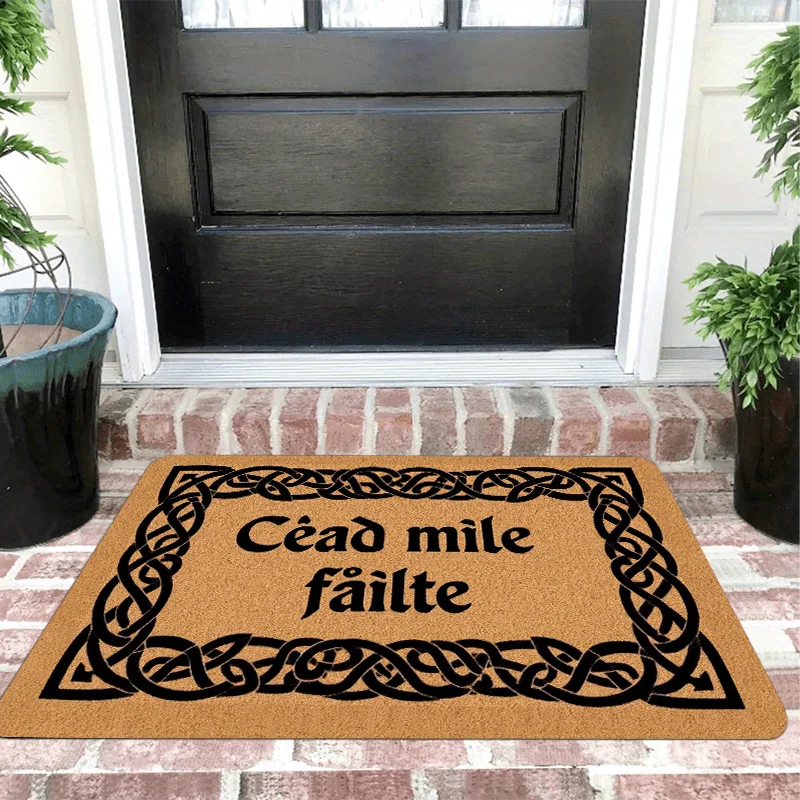 1 Piece of Luxurious Personalized Dynamic Floor Mat Made of Flannel Material, Thick Plush Material, Welcome Entrance Door Mat, Bathroom Non Slip Door Mat Gift, Cead Mile Failed Celtic Border 1000 Welcome Ireland