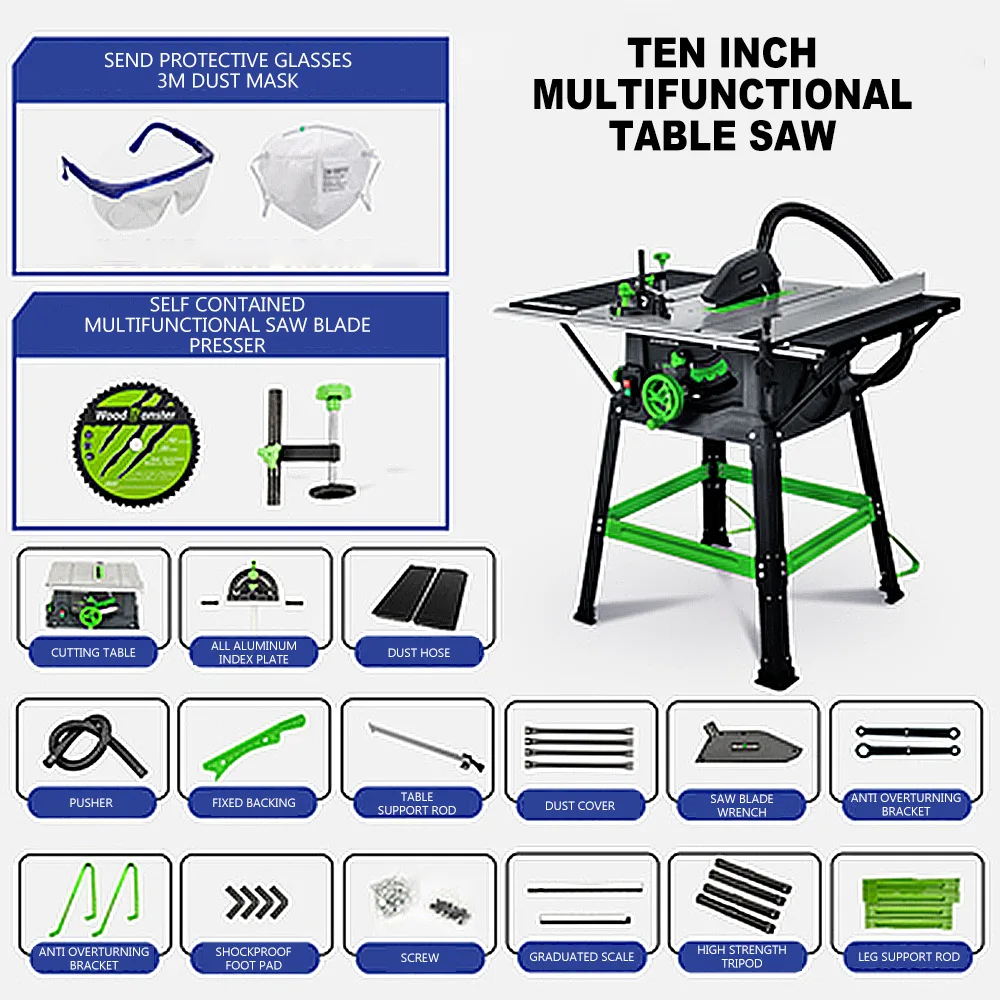 10 Inch Woodworking Multi-function Table Saw Cutting Machine Cutting Iron Plate Plastic Aluminum Profile Panel Saw Miter Saw