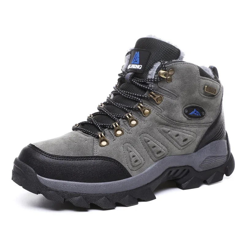 Men Shoes Winter Fleece Lined High Top Hiking Boots Waterproof Anti Slip Outdoor Trekking Mountain Shoes Lace Up Warm Snow Boots