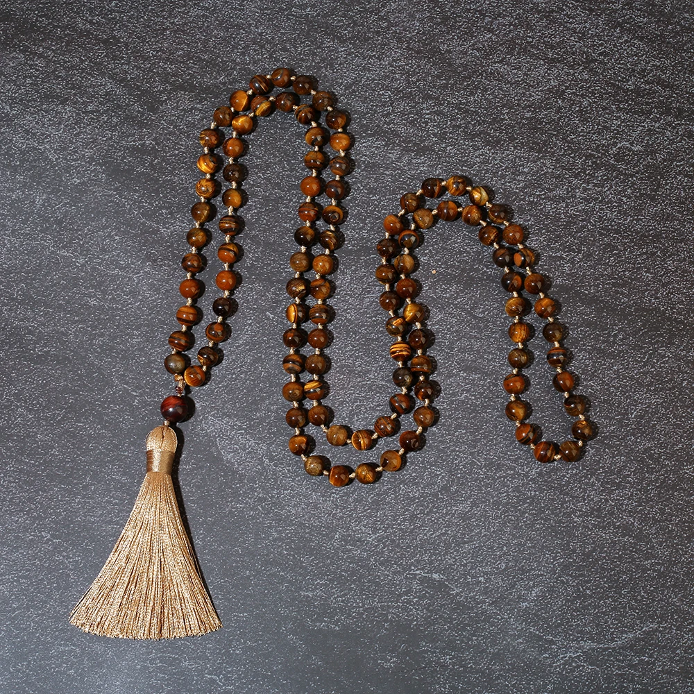 8mm Natürliche Gelbe Tigerauge-Perlenkette 108 Mala-Halskette Meditations-Gebetskette Japamala-Schmuck für Männer und Frauen – Detail 6
