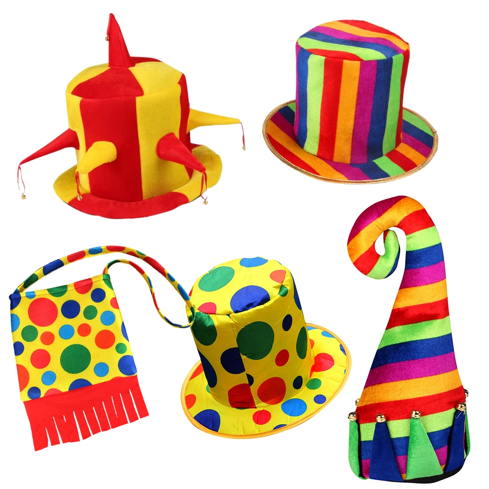 Clown Top Hat For Adults Circus Magic Show Shoulder Bag Pointy Hat Polka Dot Colorful Entertaining Activities Dress Up Props