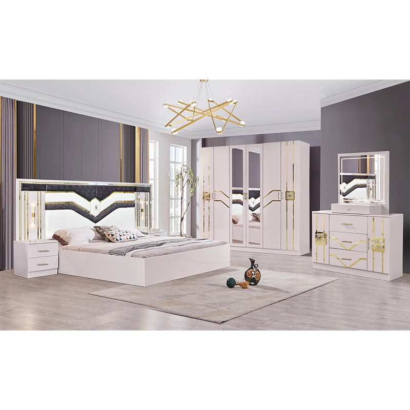&Chambre a Coucher Complet En Bois Modern Bedroom Sets king Size Bed Double Wooden Frame Luxury king Size Bedroom Furniture Set