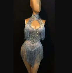 Nightclub Dance DS Show Stage Wear Party Female Singer Outfit Girl clothing Sparkly Stretch Rhinestones Bodysuit