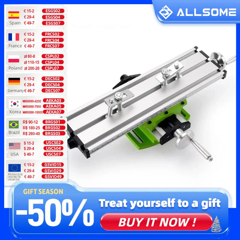 ALLSOME BG-6300 Compound ตารางทำงานข้ามสไลด์โต๊ะทำงานสำหรับเครื่องกัดเจาะ Bench มัลติฟังก์ชั่ปรับ X-Y