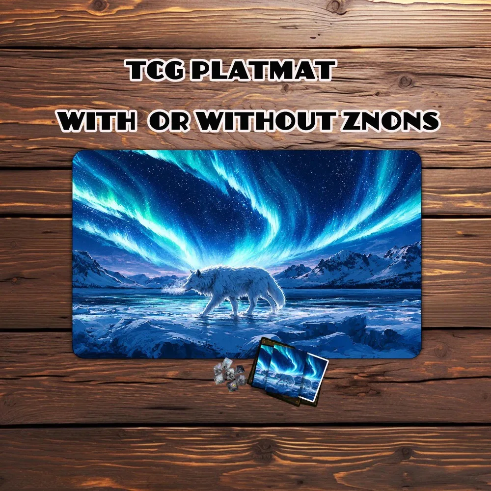 Aurora Arctic White Wolf Large Desk Pad Northern Lights Over Frozen Snowy Mountain Wilderness Gaming Mouse Pad Card Game Gift