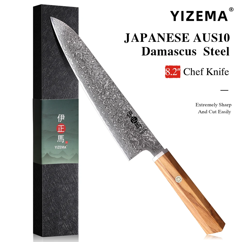 

Профессиональный поварской нож YIZEMA 8,2 дюйма, японская дамасская сталь из 67 слоев, супер острый, для мяса и овощей, кухонные ножи, инструменты для приготовления пищи
