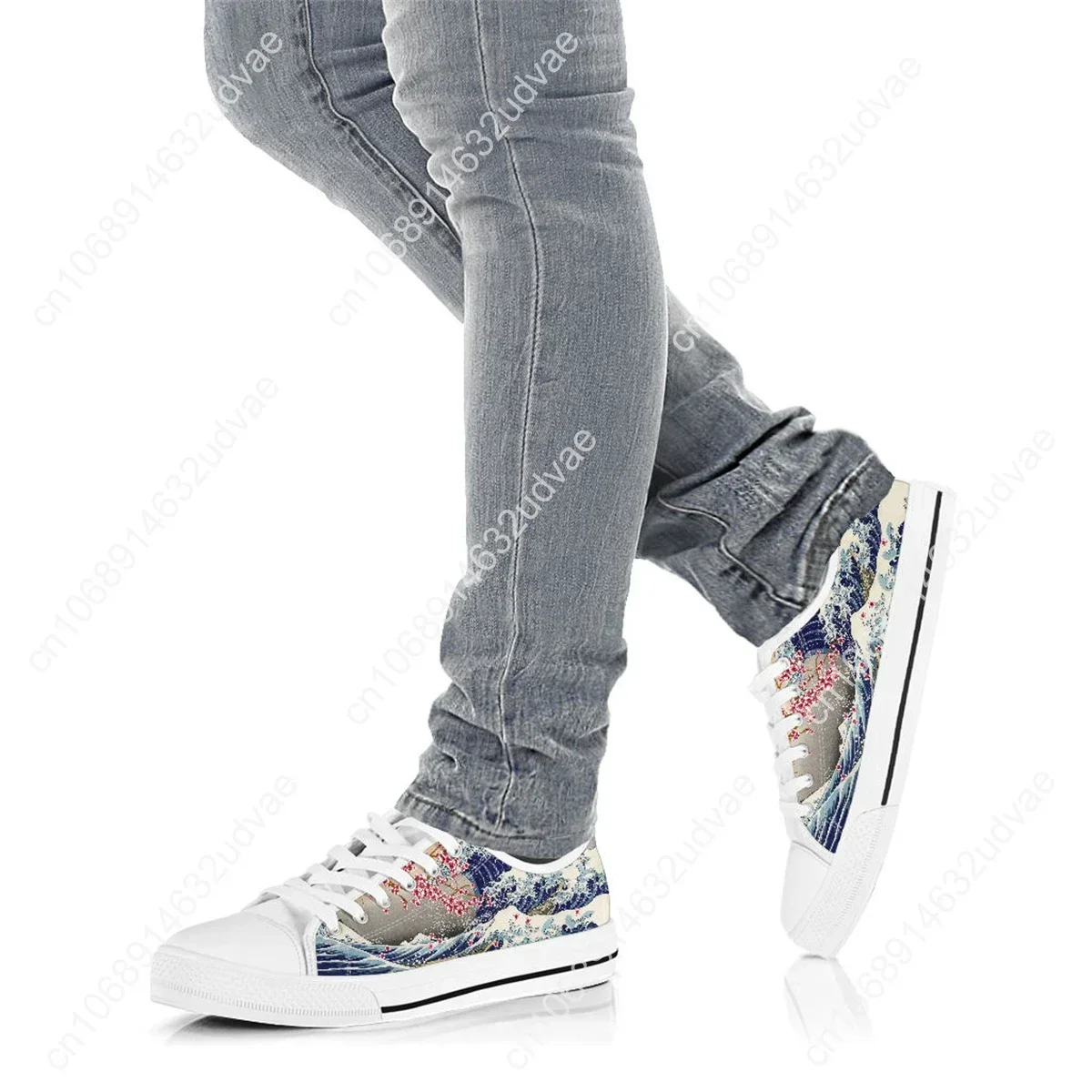 The Great Wave Saruka Flower Women Casual Flat Shoes Lace-up Loe Top Canvas Sneakers Big Size 45/46 5