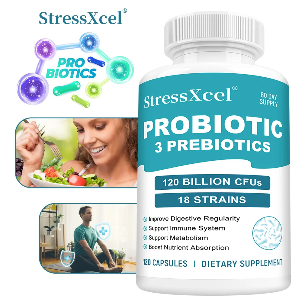 Probiotics + prebiotic capsules improve digestion, support the immune system and metabolism, and promote nutrient absorption