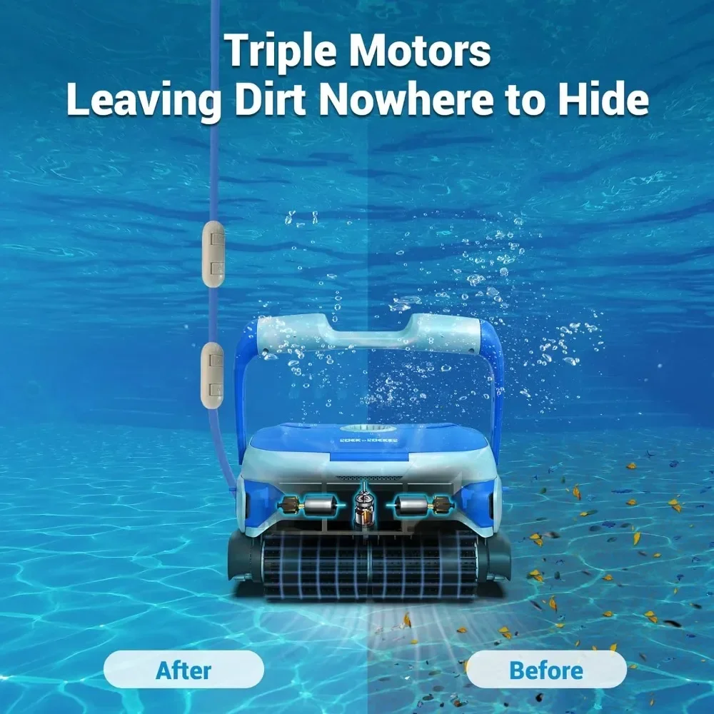 Automatic Pool Cleaner, Robotic Pool Vacuum Cleaner with Wall Climbing, Two Larger Filter Baskets and 50FT Floated Cord