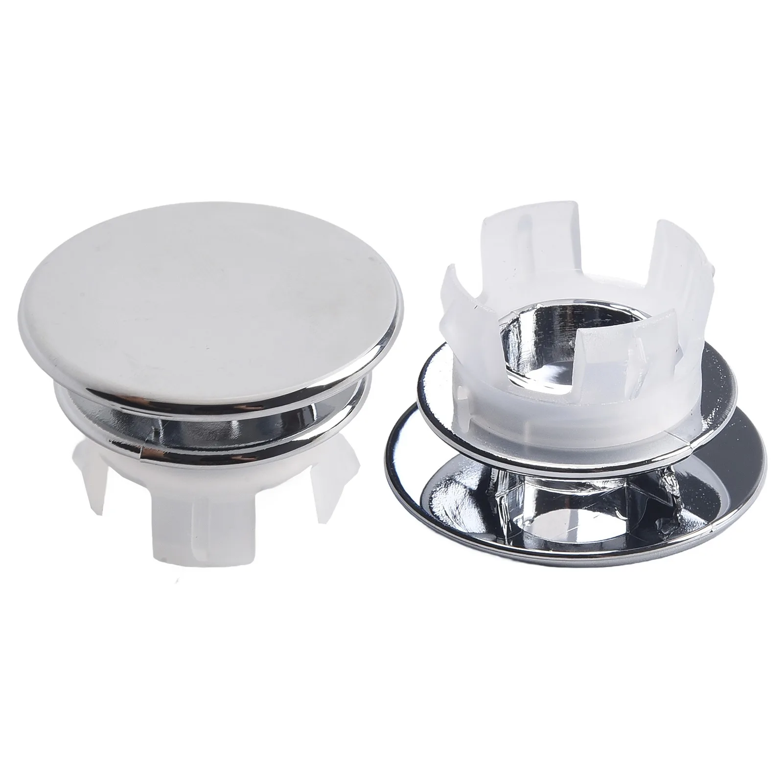 2pcs Bathroom Basin Sink Hole Overflow Replacement Cover Chrome Round Trim Ring 33*11.8mm Home Improvement Accessories