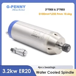 G-Penny 3.2kw Water Cooled Spindle Motor 4 pcs Bearings 0.01mm Accuracy 220v / 380v Water Cooling 3.0kw D=100mm CNC Engraving