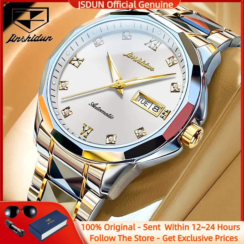

JSUDN 8813 Men Watch Original Luxury Top Brand Automatic Mechanical Watch Waterproof Tungsten Steel Double Calendar Men Watch