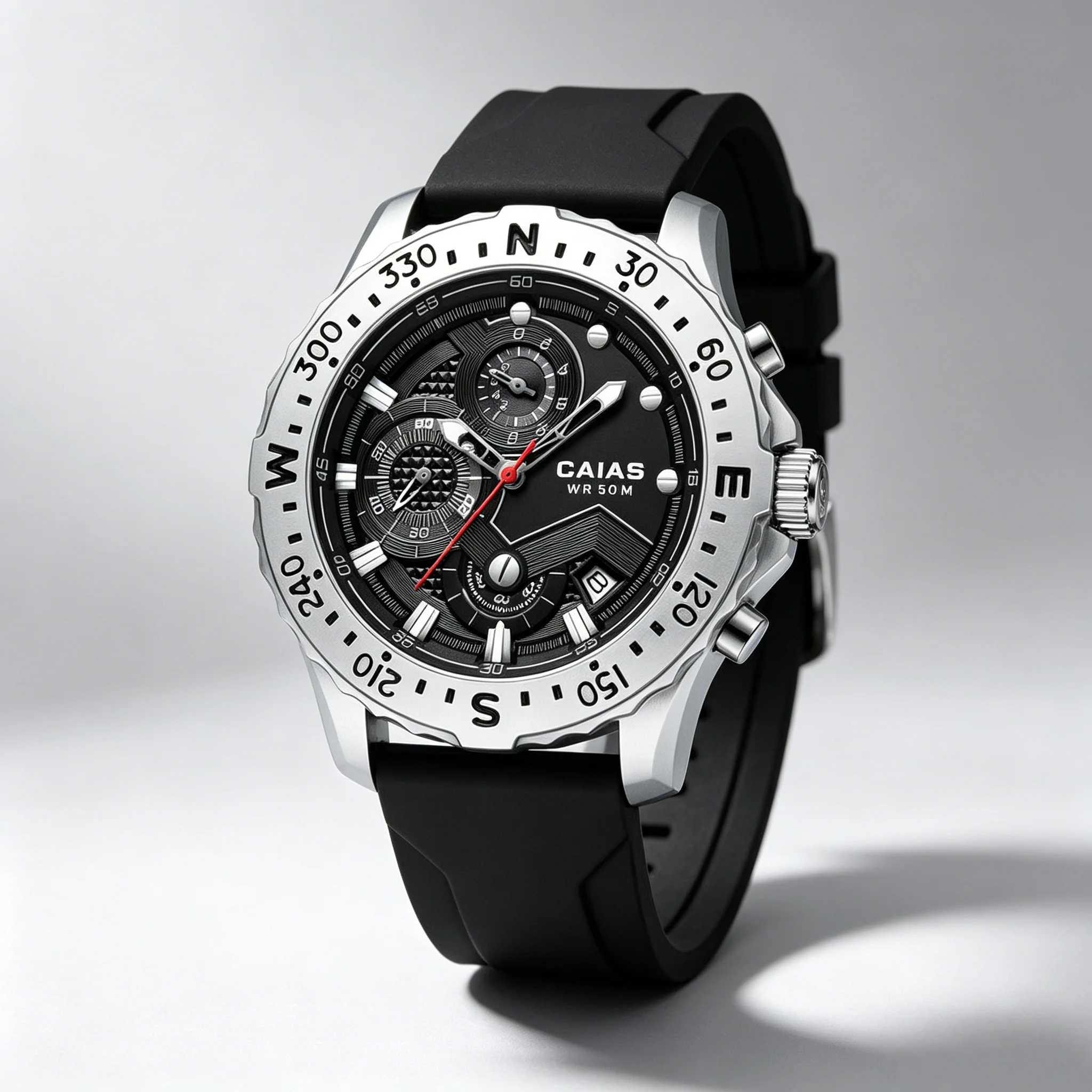 42mm large bezel, multifunctional sports watch, quartz movement, stainless steel bezel, multi-color rubber strap
