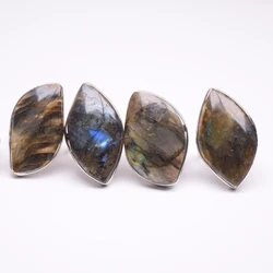 Natural Labradorite Ring Healing Stone Gems Crystal Silvery Resizable Finger Rings Men Women Fashion Jewelry Dropshipping