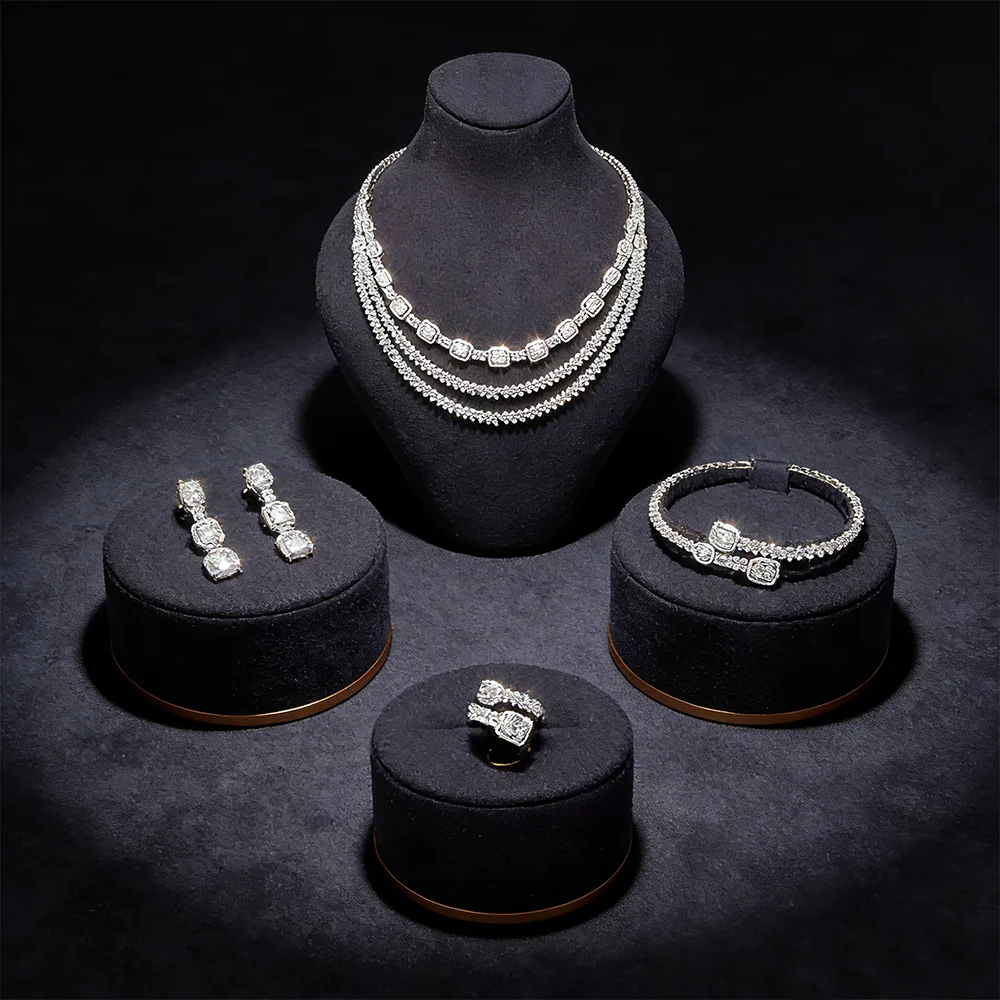 

Бренд JEWEL, 4 шт., сверкающий комплект ювелирных изделий с цирконием (ожерелье/серьги/браслет/кольцо), женские вечерние свадебные аксессуары