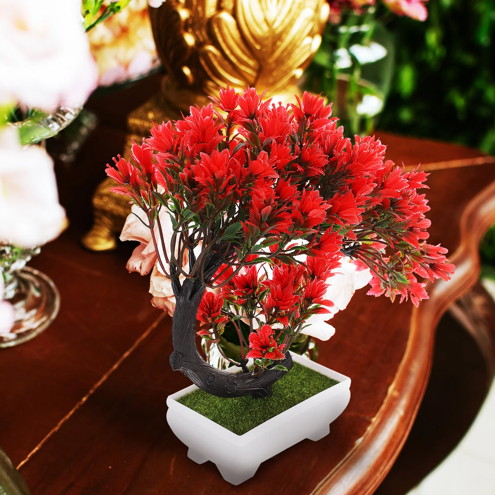 

Artificial Green Potted Plant Bonsai Fake Indoor Plants Faux Flowers Home Decor Stress Relief Realistic Styles Easy Maintenance