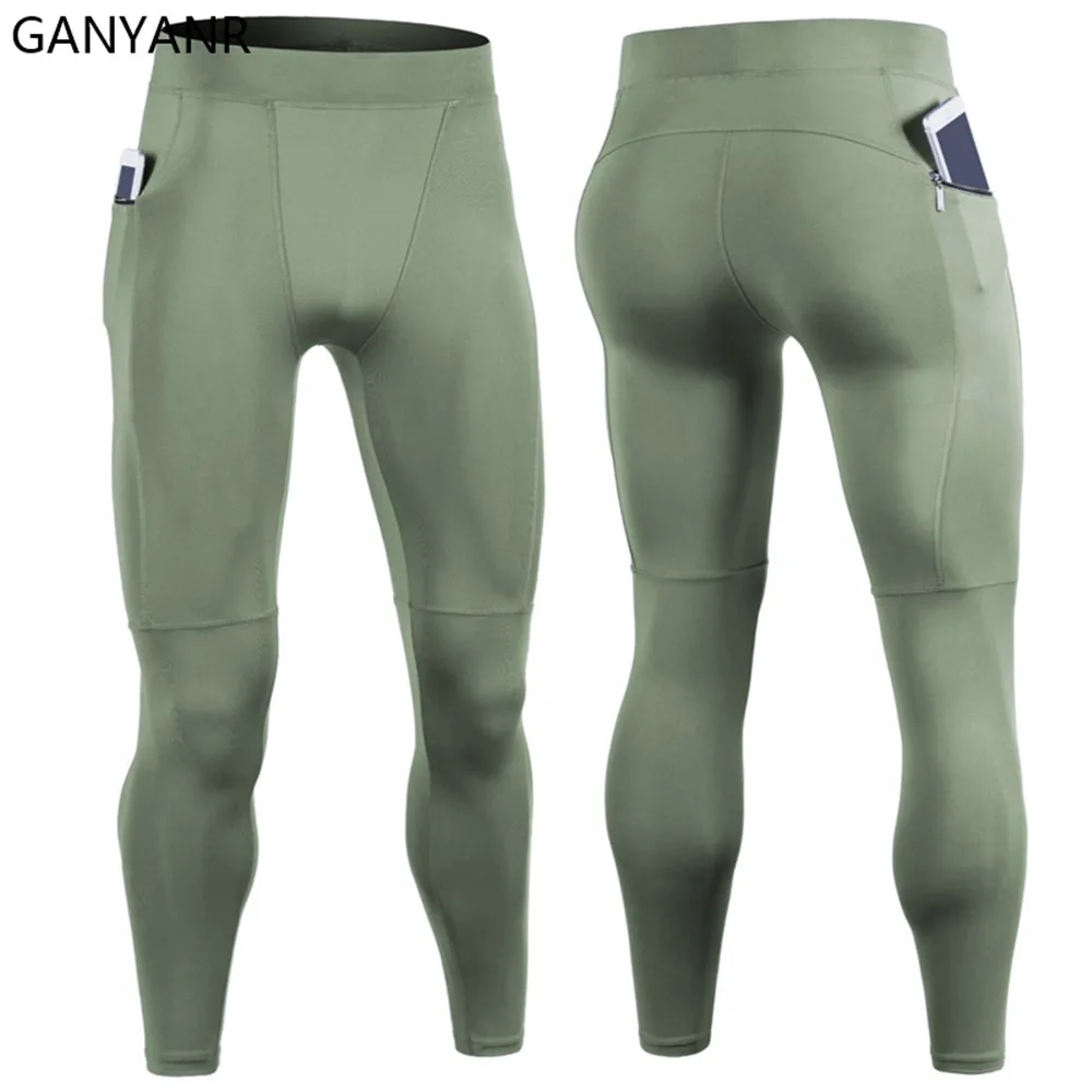 GANYANR Performance Running Tights Men Compression Pockets Leggings Cargo pants Sports Football gym soccer basketball Tracksuit