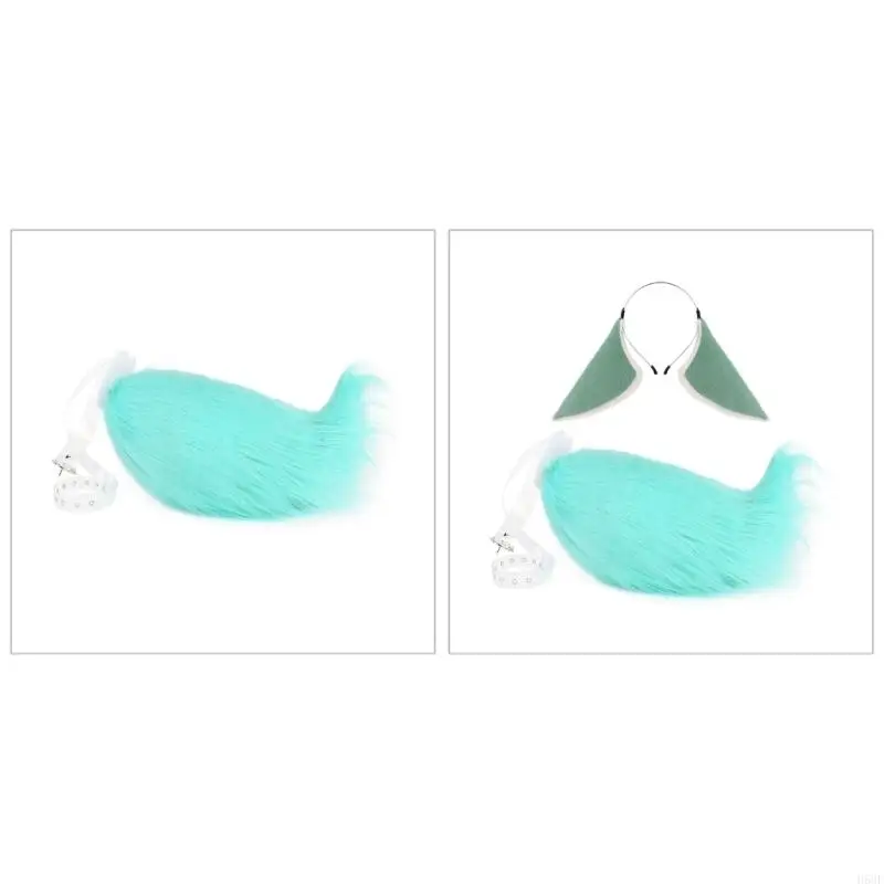 

H58E Animal Cosplay Costumes Faux Furs Foxes Wolf Furry Tail and Ears Headsd