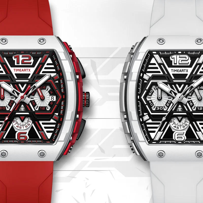 タイムアートX 5560 ビジネス多機能クロノグラフ メンズ 夜光クォーツ腕時計 ワイン樽型曲面ミラー付き