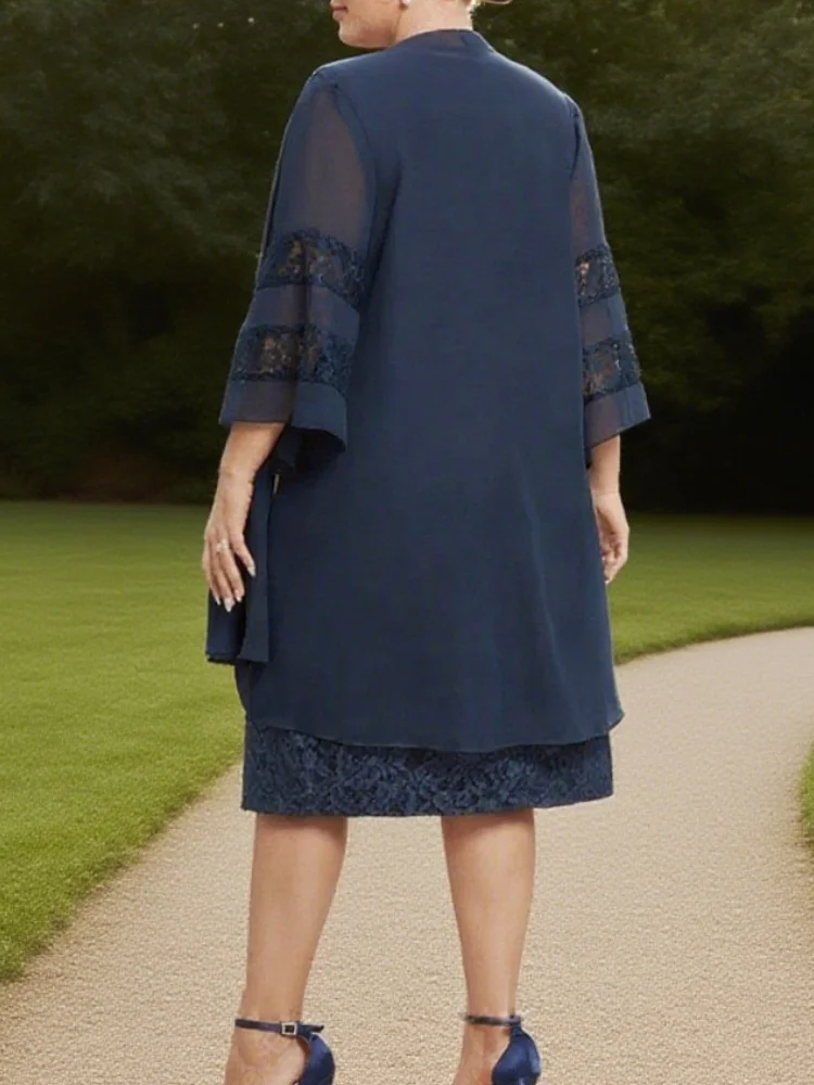 فساتين حفلات الزفاف بطول الركبة مع دانتيل جديد بأكمام كاملة رداء De Scoop مقاس كبير فساتين أم العروس للنساء