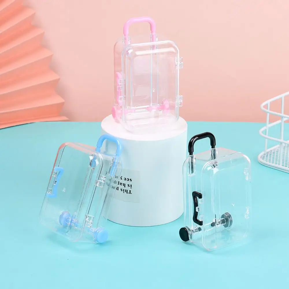 Mode Plastic Mini Koffer Voor Poppen Miniatuur Speelgoed Kofferbak Poppenhuis Decoratie Mooie Kleine Clutch Sieraden Doos Pop Handtas