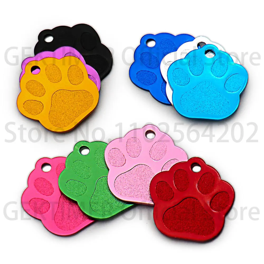 100Pcs Hot Sale Pet ID Tag Fashion Paw Shape Aluminum Pendant Charm Anti-lost Engravable Key Ring Accessories