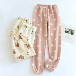 2026 Autumn/Winter New Women's Pure Cotton Sleeping Pants Thickened Sandwich Warm Cute Home Pants Loose Large Casual Pants