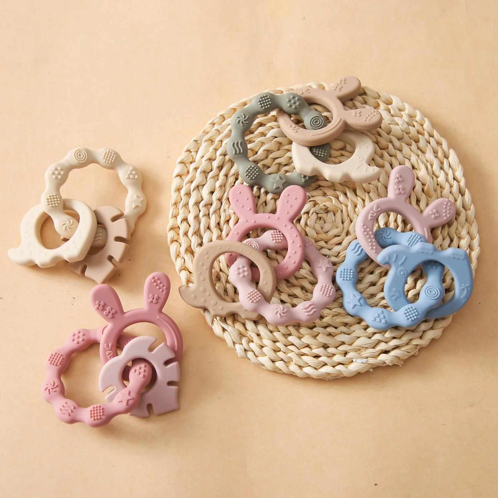 Silicone Baby Teether Safe BPA-Free Food-Grade, Easy-Clean Easy-Grip, 360-Degree Chew, Shape & Color Learning, Baby Gift