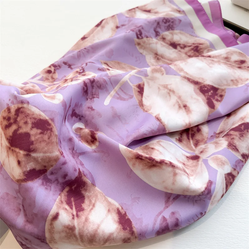 New 90X90cm Luxury Brand Flowers Print Silk Scarf Women Square Scarves Design Hijab Hairband Headband Neckerchief Shawl Bandanna