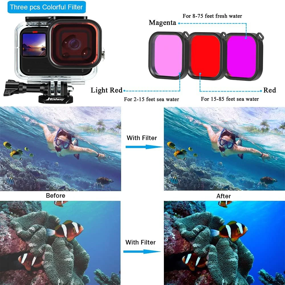 Accessories Kit for Gopro Hero 13 12 11 10 9 Black Waterproof Housing Silicone Case Glass Screen Protector Bundle for Gopro13