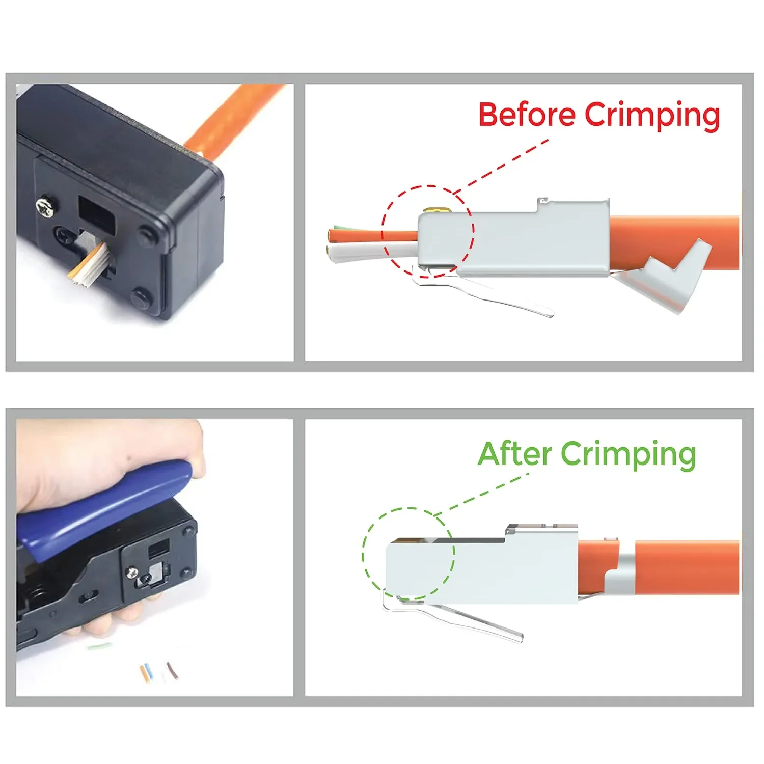 ZoeRax Cat7 Cat6A RJ45 doorvoerconnectoren, 3-polige 50μ vergulde modulaire stekker Ethernet-uiteinden met trekontlastingslaarzen