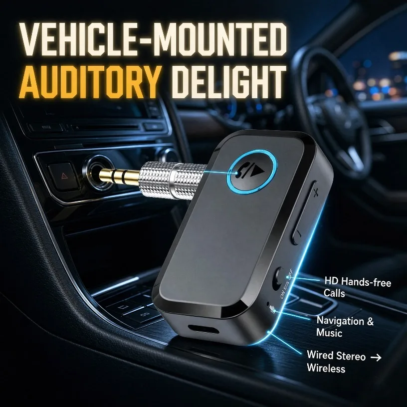 Bluetooth 6.0 Empfänger 15 Stunden Spielzeit Typ-C Wiederaufladbarer Kabelloser Audio-Adapter 3,5mm AUX für Auto, Heim-Stereoanlage, Kabelgebundene Kopfhörer, TV