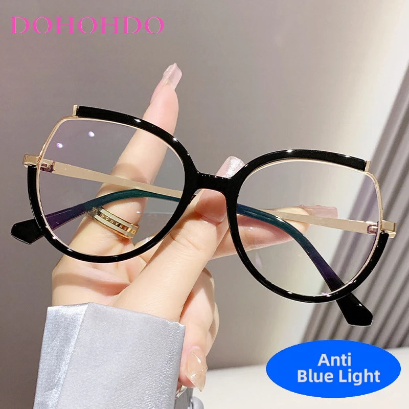 

Fashion Metal Luxury Brand Oversized Round Frame Women's Eyewear Anti-Blue Light Play Games Reading For Computer Optical Glasses