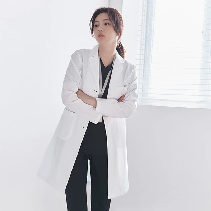 

Korean Style Doctor White Coat Long Sleeve Work Uniform Lab Coat for Beauty Salon Spring Autumn High End Medical Staff Uniform