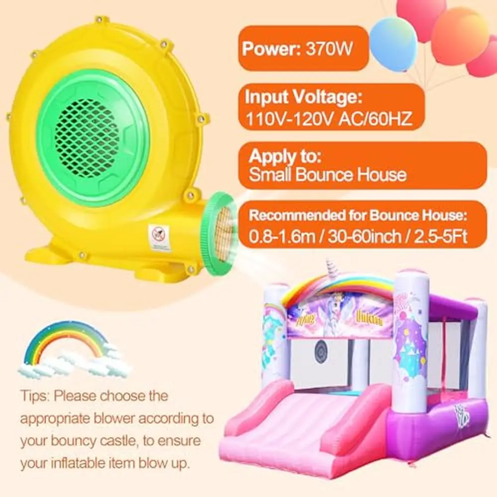 Bounce House Blower com Dual-Sided Fan Blade, Design de alta potência, Anti-Slip Handle, Indoor e Outdoor, 370W, 0.5HP, UL, ETL, ETL Certificado