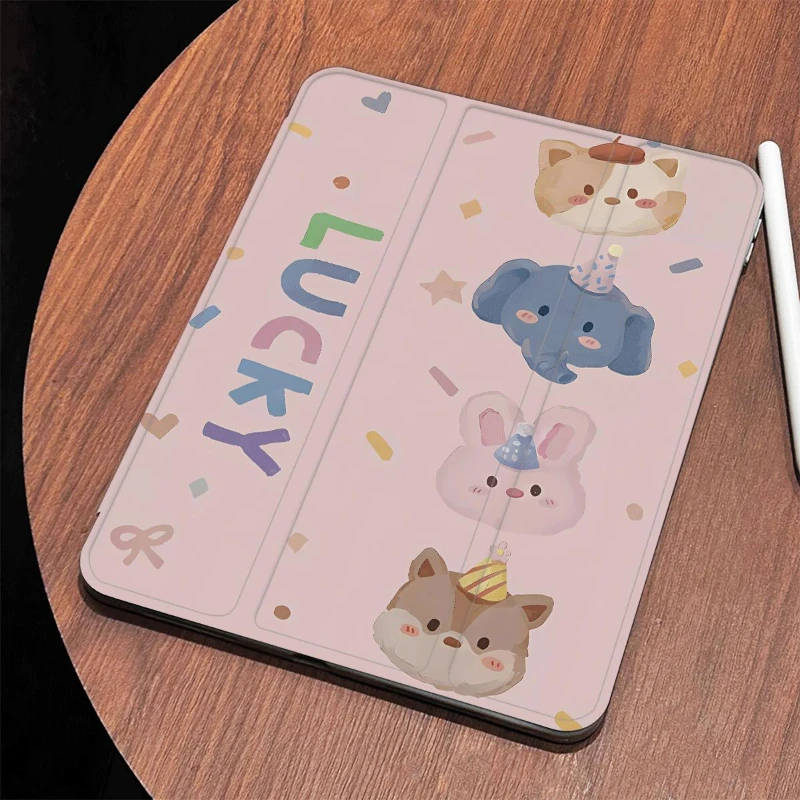 Pencil Slot Funda Case for IPad Air 6 Case IPad 10th Gen Air 5th 4th 10.9 Pro 11 2nd 3rd 4th IPad 10.2 7th 9th 8th Lucky Animals