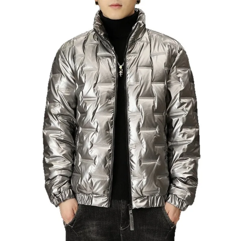Men Shiny Hooded Puffer Jacket Zip Up Lightweight Quilted Cotton Coat Windproof Warm Short Outerwear Casual Hooded Padded Coat view 5