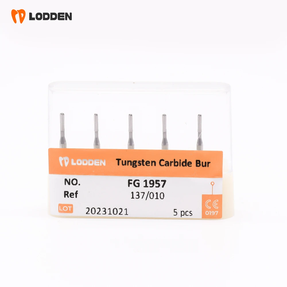 LODDEN 5pcs FG 1957 Dental Tungsten Carbide Burs Dentistry Grinding 1.6mm High Speed Round Cylinder Cross Cut Dentist Tools