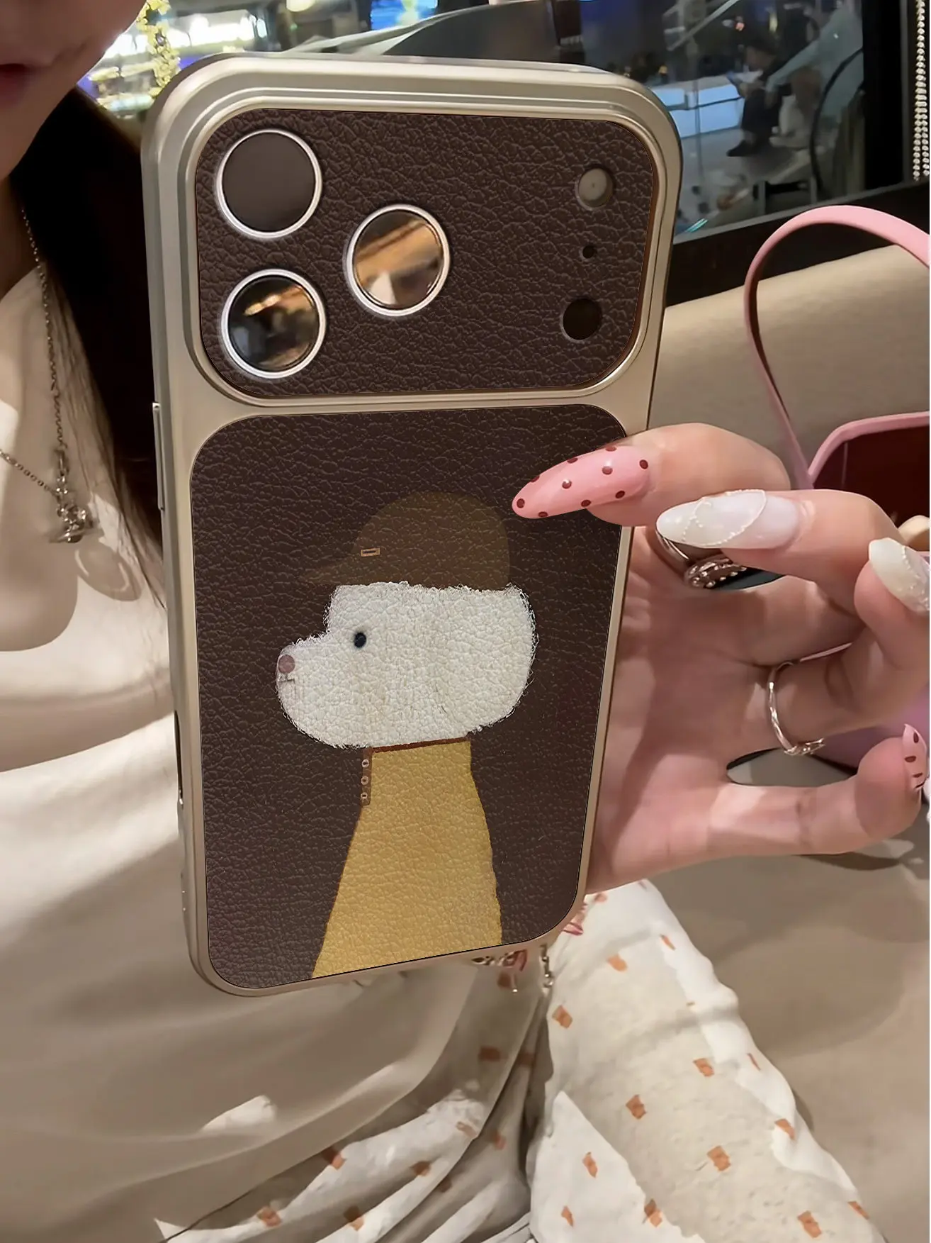 Retro Polka Dot Pony Pferd Imitation 17 Handyhülle für iPhone 13 14 15 16 17 Pro Max 17, stoßfeste Lederhülle mit Beschichtung – Detail 18