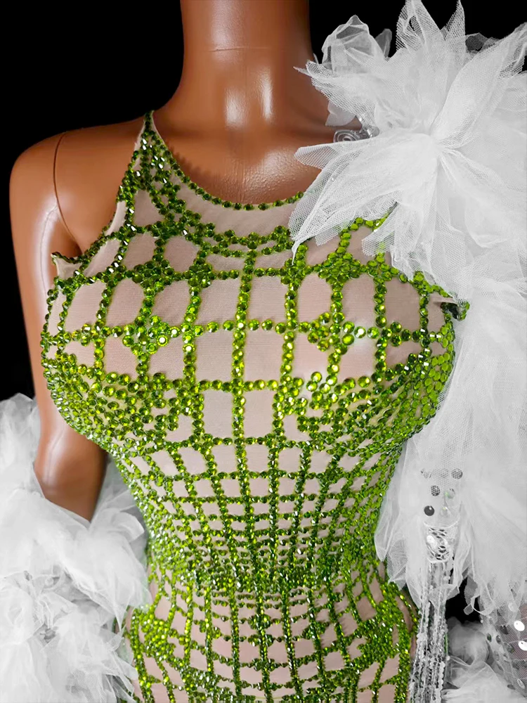 Nuevo Vestido corto brillante con diamantes de imitación, verde y rosa, conjunto de 2 uds., falda, Mini vestido, fiesta de celebridades, cumpleaños, graduación, baile, DJ, ropa para espectáculo en escenario