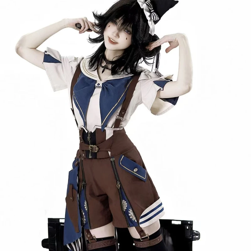 Japanese Vintage Gothic Lolita Shorts Sets Women Sweet Bow Sailor Collar Top Overalls Short Pants Suit Y2k Elegant Prince's Suit