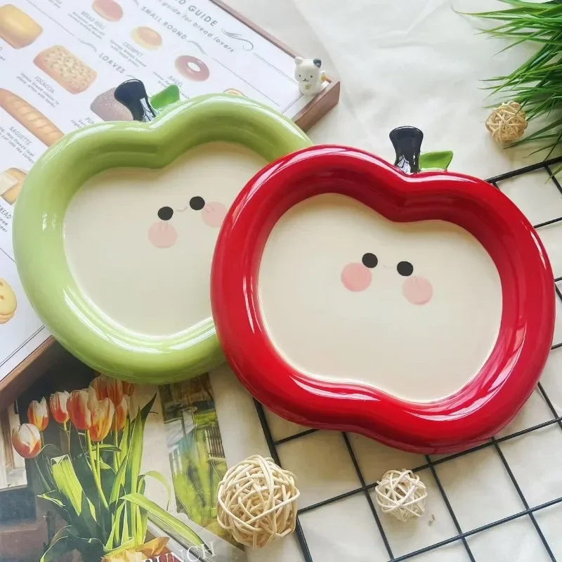 Plato de manzana original, plato de postre de frutas, bonito cuenco de arroz con manzana, plato de desayuno y plato de fideos italianos