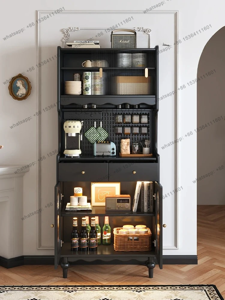 

French retro solid wood dining side cabinet integrated kitchen cabinet small apartment living room locker storage locker